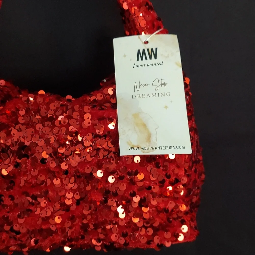MOST WANTED Red Sequin Handbag - Picture 4 of 12
